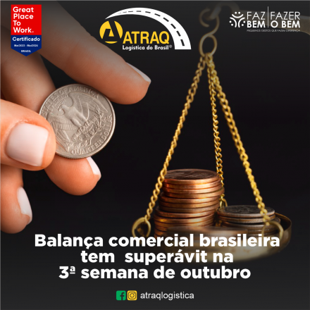 ATRAQ Logstica Na terceira semana de outubro de 2023, a balança comercial do Brasil registrou um superávit comercial de aproximadamente US$ 2,403 bilhões, como indicado por informações fornecidas pela...